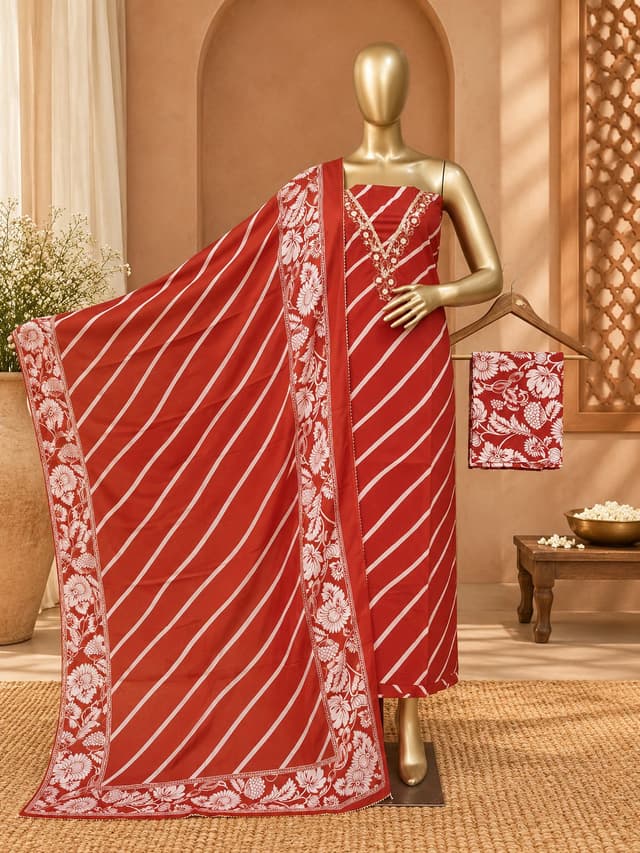 Premium Cotton Suit with Intricate Neckline Embroidery & Cotton Dupatta