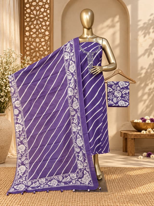 Premium Cotton Suit with Embroidered Neckline & Matching Cotton Dupatta