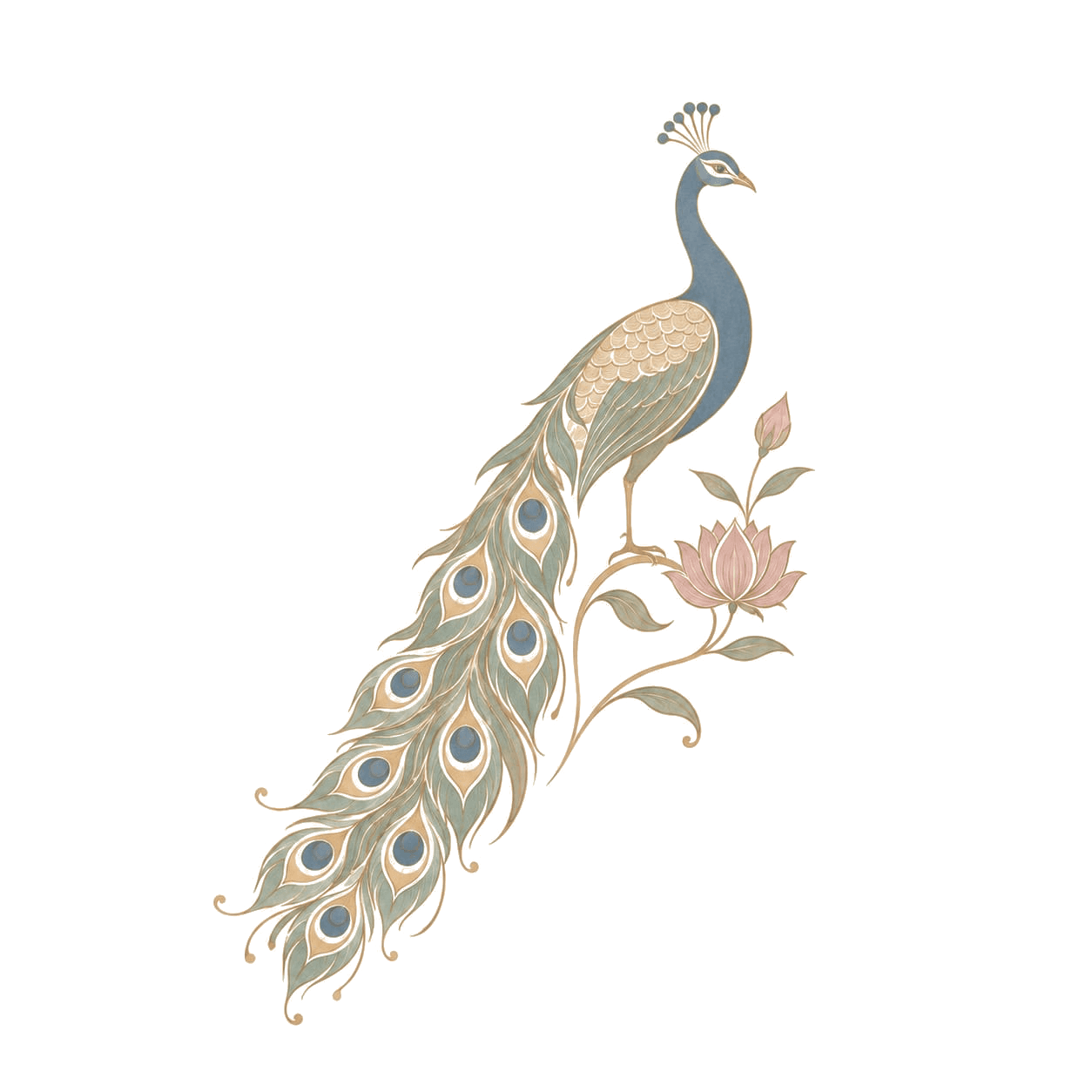 Hand-painted peacock motif